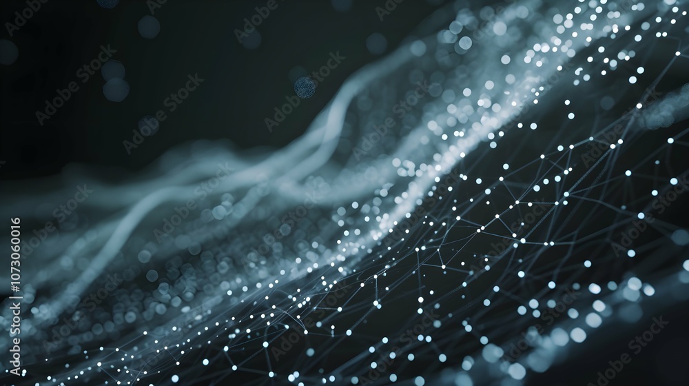Digital Wave Flow with Particles and Data Points with abstract dots and lines for tech processe , data transfer and encryption, digital archives, sound and graphic presentations, science, education . Digital Wave Flow with Particles and Data Points with abstract dots and lines for tech processe , data transfer and encryption, digital archives, sound and graphic presentations, science, education .