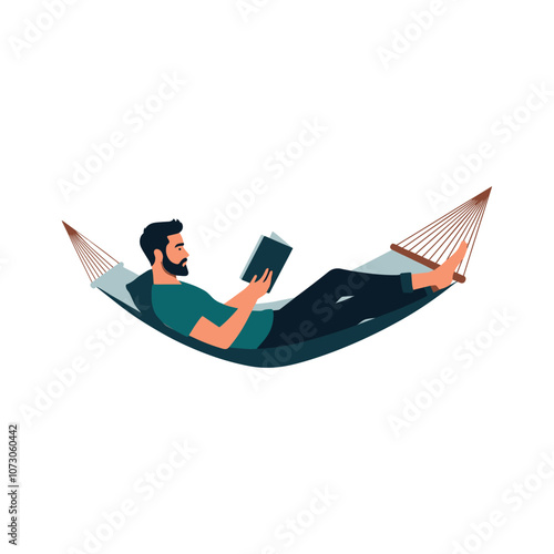man reading book on hammock silhouette vector  art flat design illustrations