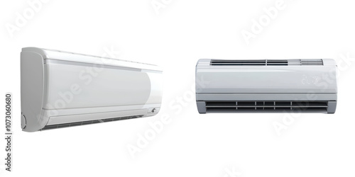 Modern White Air Conditioner Unit with Digital Display  on transparent background
