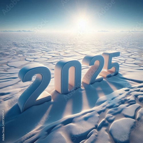 Wallpaper Mural The digits "2025" into an unmarred field of snow, illuminated by the brilliant sunlight. AI generated.
 Torontodigital.ca