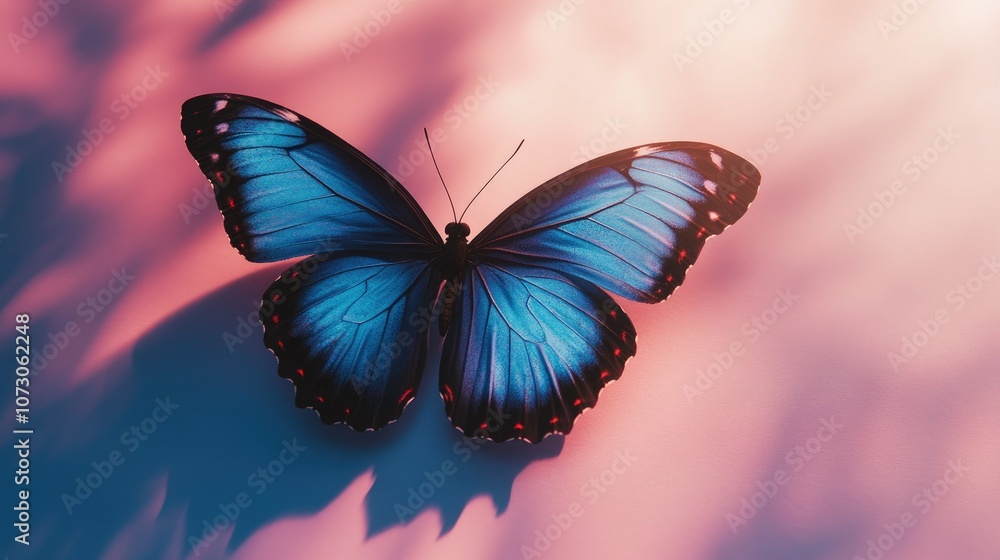 Stunning butterfly with vivid blue wings and subtle black edges, isolated on a soft, gradient background. Stunning butterfly with vivid blue wings and subtle black edges, isolated on a soft, gradient background.