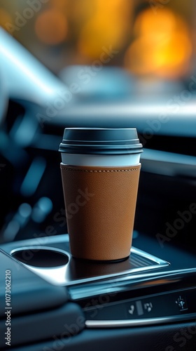car empty cup holder close shot for product placement mock-up  
