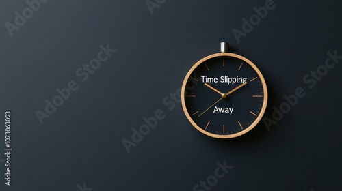 Tick tock day countdown time concept. A minimalist wall clock with a wooden frame and a dark face displaying 