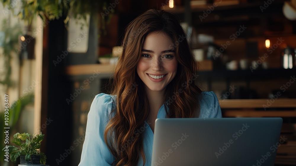 The Woman with Laptop Smiling The Woman with Laptop Smiling