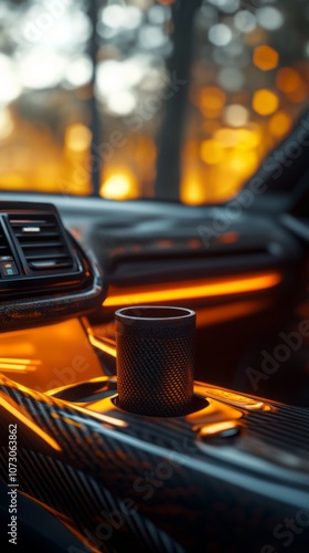 car empty cup holder close shot for product placement mock-up  