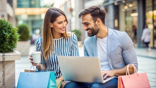 Couple Shopping And Chatting On Computers