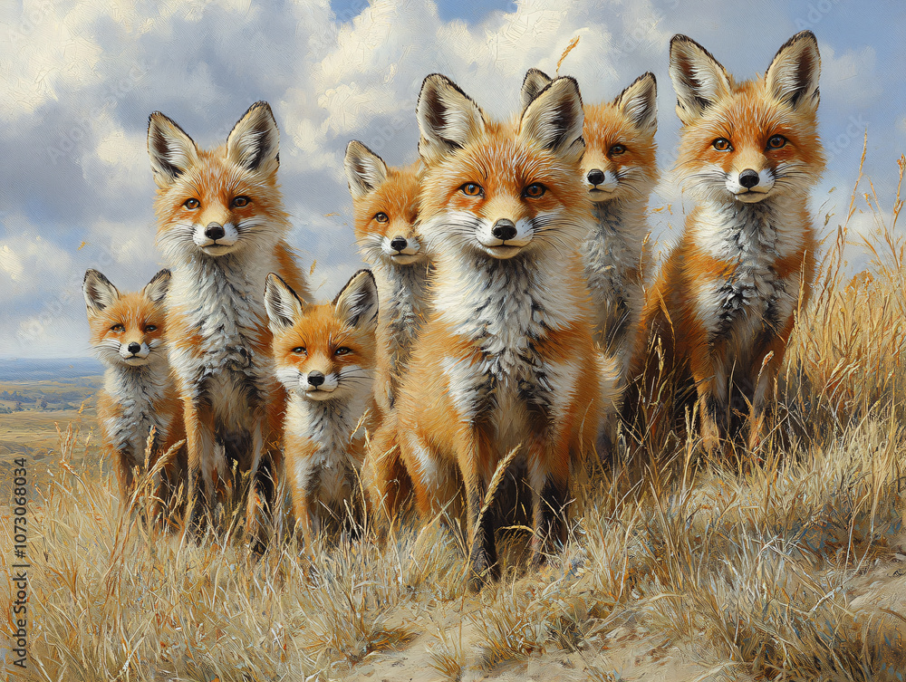 Group red foxes exploring snow field golden grass,curious pack behavior beautifully detailed nature scene wildlife environmental,back,fisheye,orange,fruit,walk,camera,selfie,wildfloer,wall,art,pet Group red foxes exploring snow field golden grass,curious pack behavior beautifully detailed nature scene wildlife environmental,back,fisheye,orange,fruit,walk,camera,selfie,wildfloer,wall,art,pet