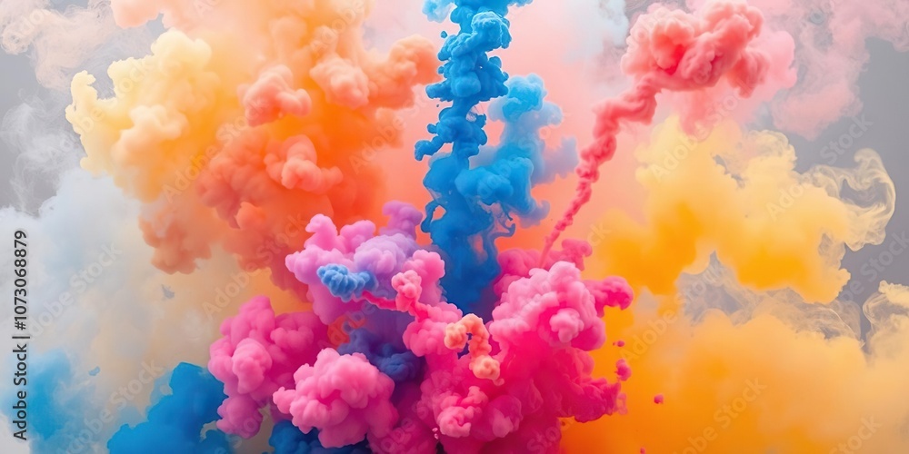 A burst of colorful smoke explodes from the ground, shooting upwards in a towering column, energetic scene, explosive effects A burst of colorful smoke explodes from the ground, shooting upwards in a towering column, energetic scene, explosive effects