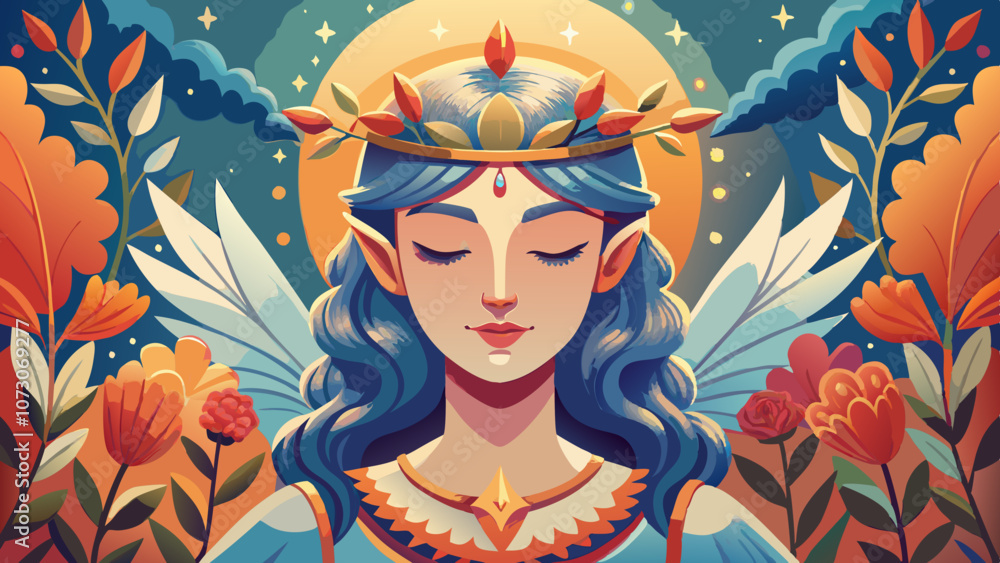 I want to create a picture of an angel's face and hands together, with a warm and compassionate expression. On her head is a beautiful crown of flowers. Create it in a pencil drawing style I want to create a picture of an angel's face and hands together, with a warm and compassionate expression. On her head is a beautiful crown of flowers. Create it in a pencil drawing style