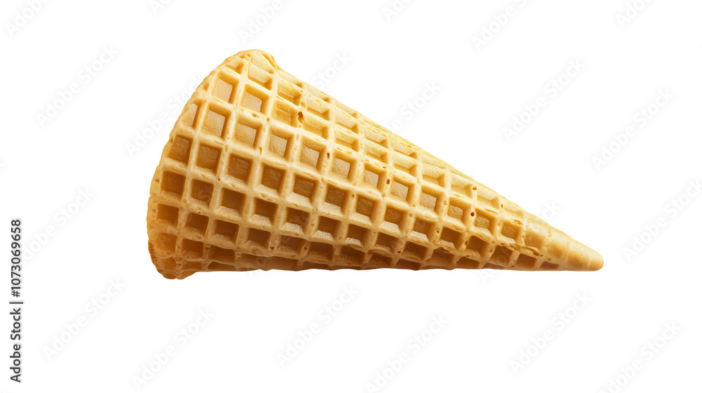 Cone waffle and wafer for ice cream dessert, sweet and crispy summer snack, isolated on white background with cold, delicious, and refreshing flavor Cone waffle and wafer for ice cream dessert, sweet and crispy summer snack, isolated on white background with cold, delicious, and refreshing flavor