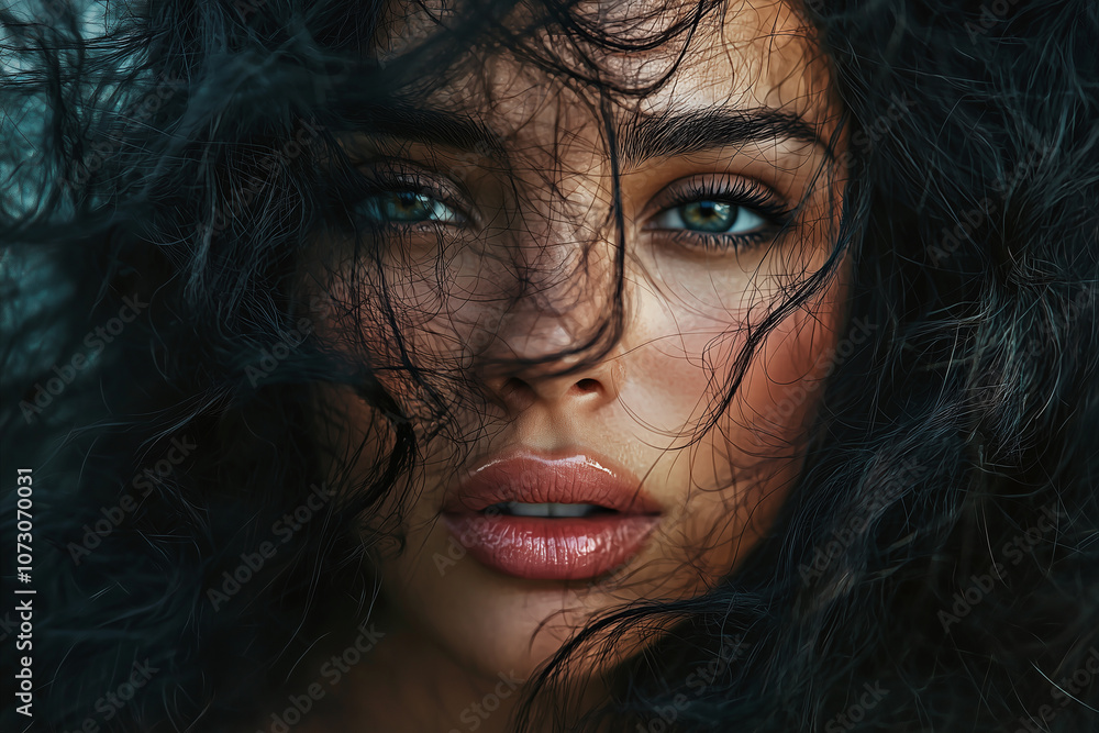 a portrait of a beautiful woman with hair in her face a portrait of a beautiful woman with hair in her face