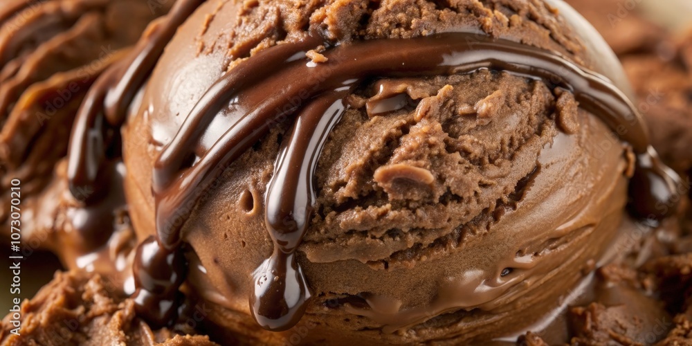 A close-up view of a rich, chocolate ice cream scoop drizzled with decadent chocolate sauce, creating a symphony of textures and flavors. A close-up view of a rich, chocolate ice cream scoop drizzled with decadent chocolate sauce, creating a symphony of textures and flavors.