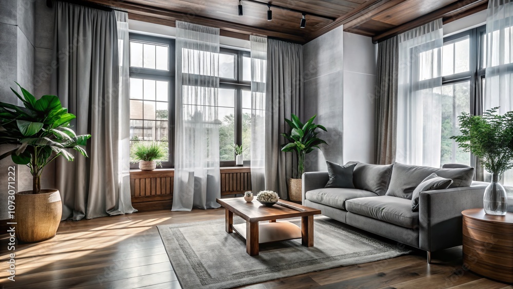 Elegant Wood Curtain Display in a Modern Living Room Setting with Natural Light and Soft Fabrics, Perfect for Home Decor Inspiration and Interior Design Ideas Elegant Wood Curtain Display in a Modern Living Room Setting with Natural Light and Soft Fabrics, Perfect for Home Decor Inspiration and Interior Design Ideas