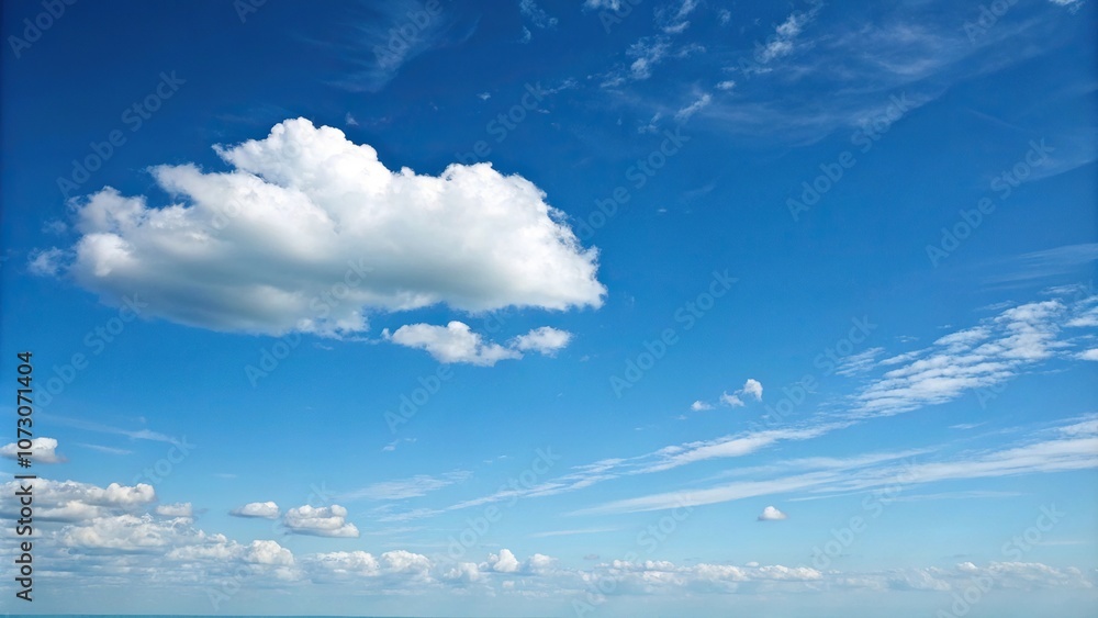 A serene blue sky with a single, puffy white cloud drifting lazily across the horizon, cloud formations, nature, weather, atmospheric perspective, blue A serene blue sky with a single, puffy white cloud drifting lazily across the horizon, cloud formations, nature, weather, atmospheric perspective, blue