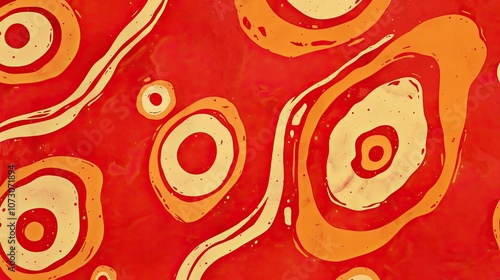 Abstract Red and Yellow Pattern with Circles and Swirls