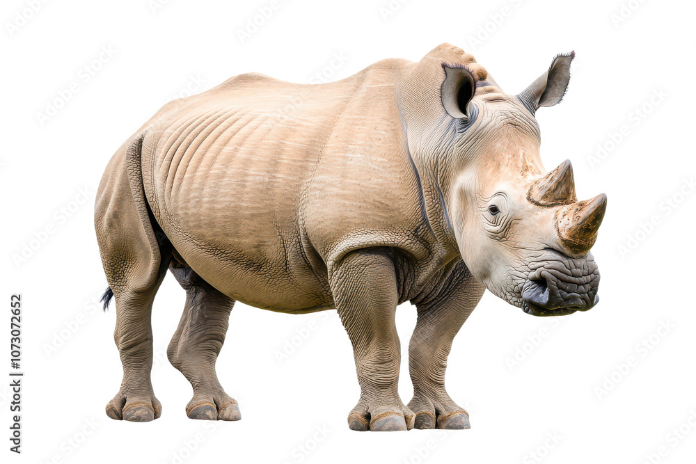 Fototapeta premium White rhino standing isolated transparent background on transparent background