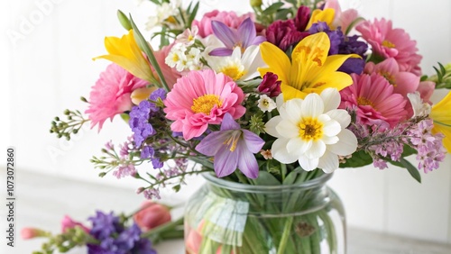 A vibrant arrangement of colorful spring flowers in a vase, garden party, nature, garden, flower crown, lily