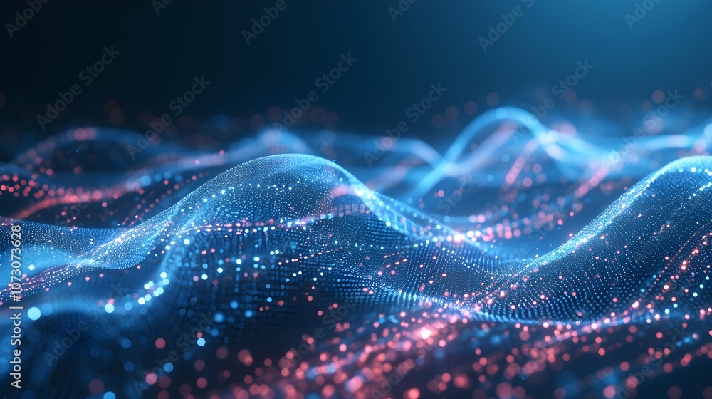 Digital Wave Flow with Particles and Data Points with abstract dots and lines for tech processe , data transfer and encryption, digital archives, sound and graphic presentations, science, education . Digital Wave Flow with Particles and Data Points with abstract dots and lines for tech processe , data transfer and encryption, digital archives, sound and graphic presentations, science, education .