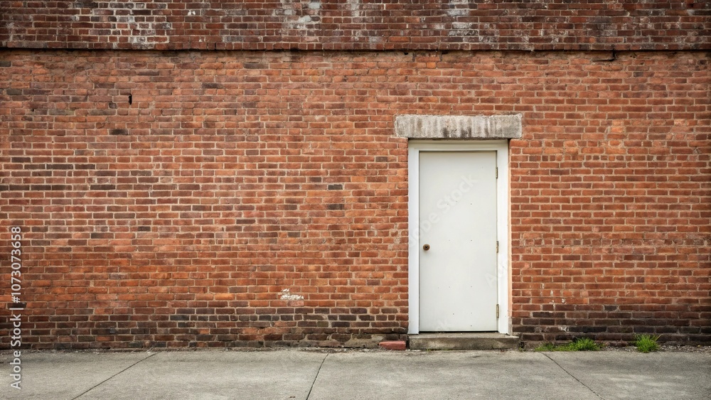 Brick wall with a single door in the center, design, door Brick wall with a single door in the center, design, door