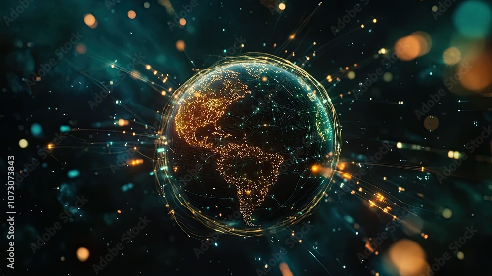 The earth with interconnected data streams in a tech style The earth with interconnected data streams in a tech style