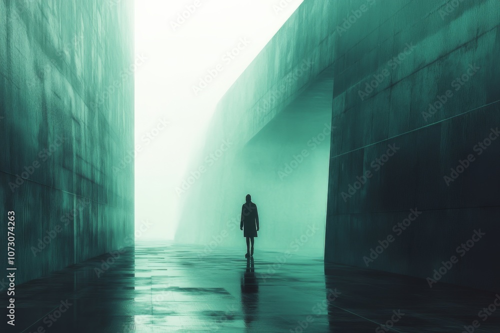people walking in the tunnel green alone
