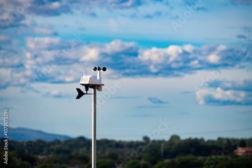 Modern wireless weather station measuring wind speed and direction