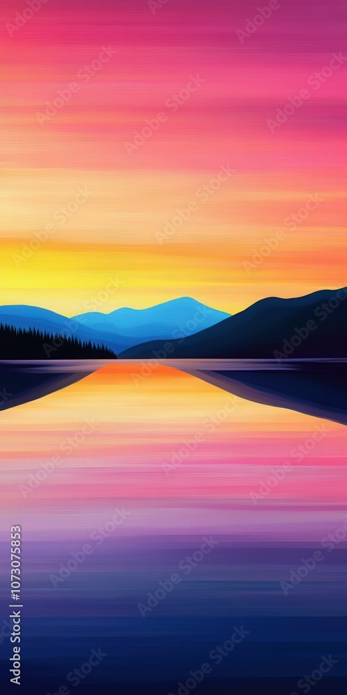 Calm sunset over a serene lake with vibrant mountain reflections Calm sunset over a serene lake with vibrant mountain reflections