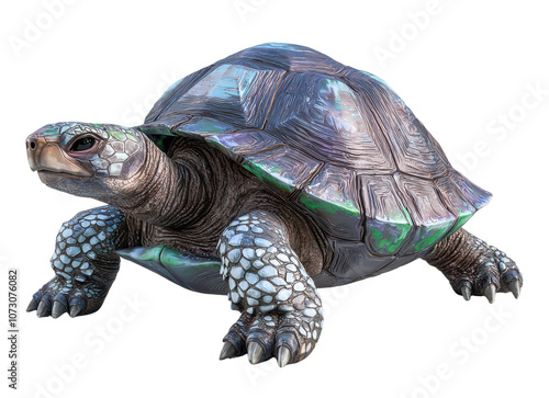 Two cartoon turtles  one realistic and one cute  isolated transparent background  on transparent background photo