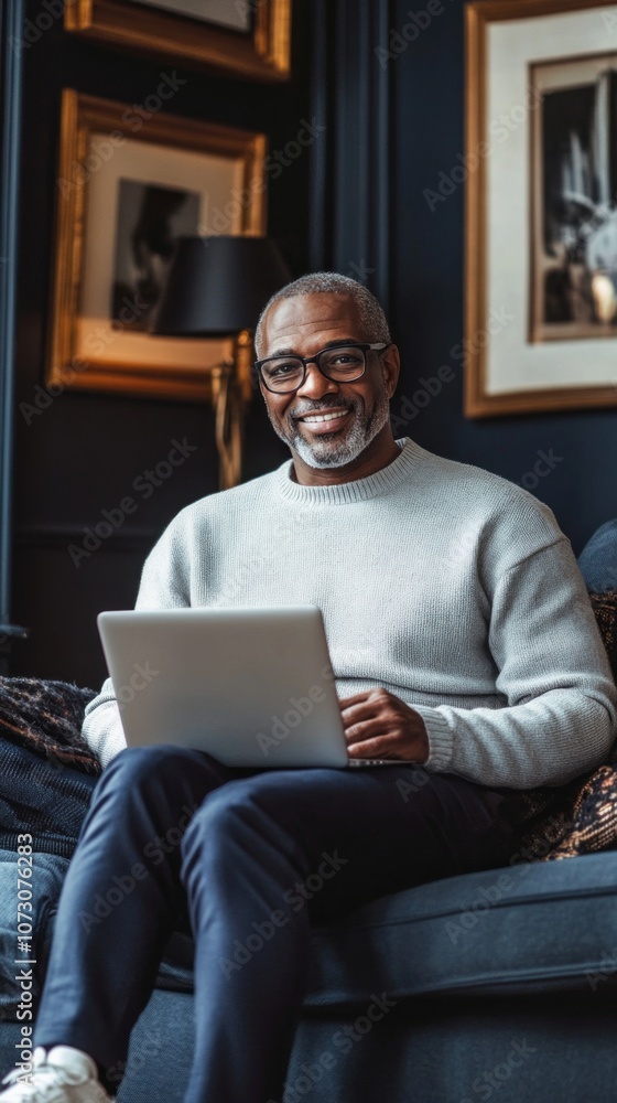 A man is sitting on a couch with a laptop in front of him A man is sitting on a couch with a laptop in front of him