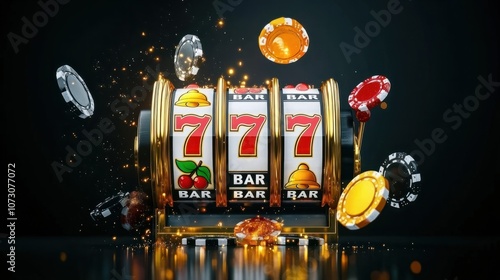 Winning the jackpot at 777 casino slot machine concept f or lottery victory and big wins photo