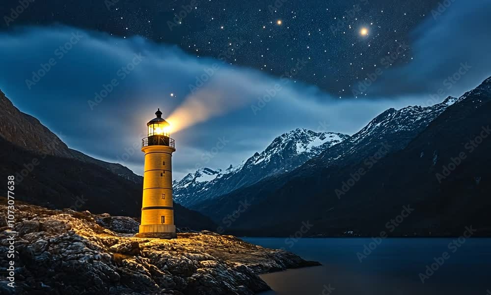 Lighthouse under starry night Lighthouse under starry night