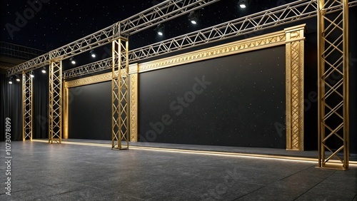 Metallic gold accents on a dark black background, richness, grandeur, extravagance, aristocracy