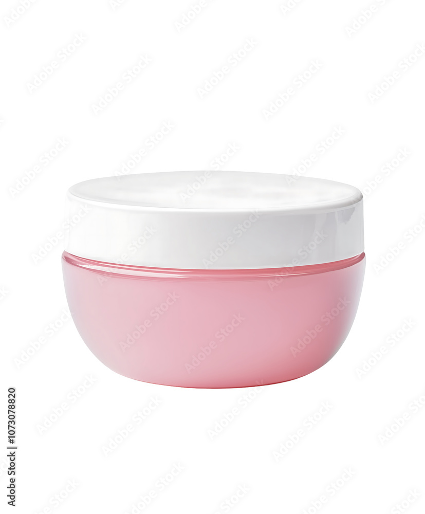 Minimalist pink cosmetic jar with white lid. Isolated on transparent white background, png Minimalist pink cosmetic jar with white lid. Isolated on transparent white background, png