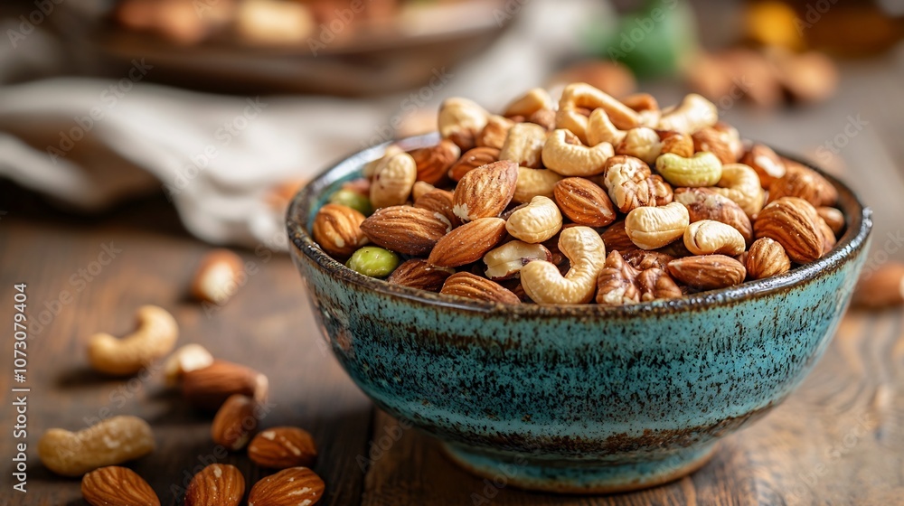 Mixed Nuts in Vibrant Ceramic Bowl for Healthy Crunchy Snack Mixed Nuts in Vibrant Ceramic Bowl for Healthy Crunchy Snack