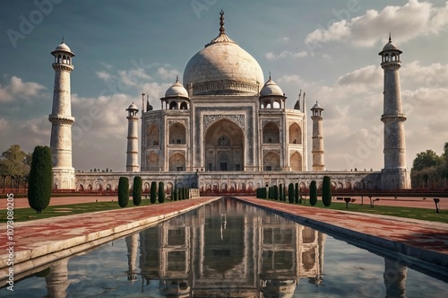 The Taj Mahal in Agra, India, is a breathtaking example of Mughal architecture, showcasing intricate details and stunning symmetry photo