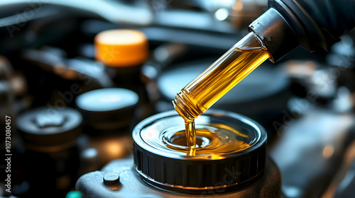 Close-up of Engine Oil Being Poured into Car Engine