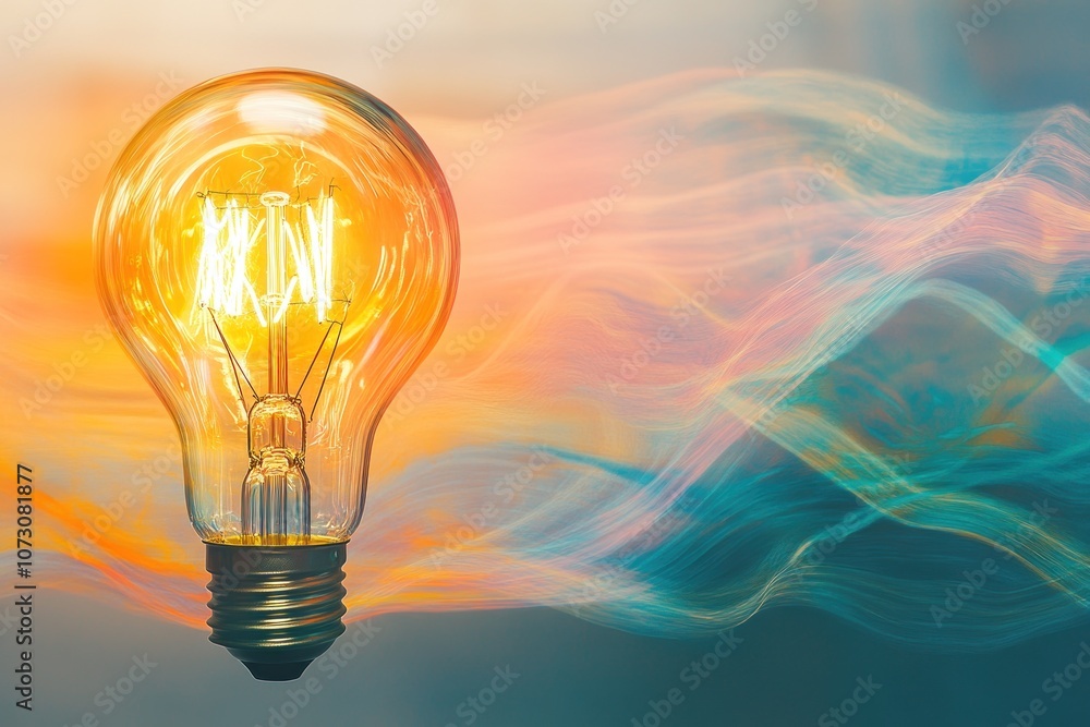 Illuminated Transparent Light Bulb with Colorful Background Illuminated Transparent Light Bulb with Colorful Background
