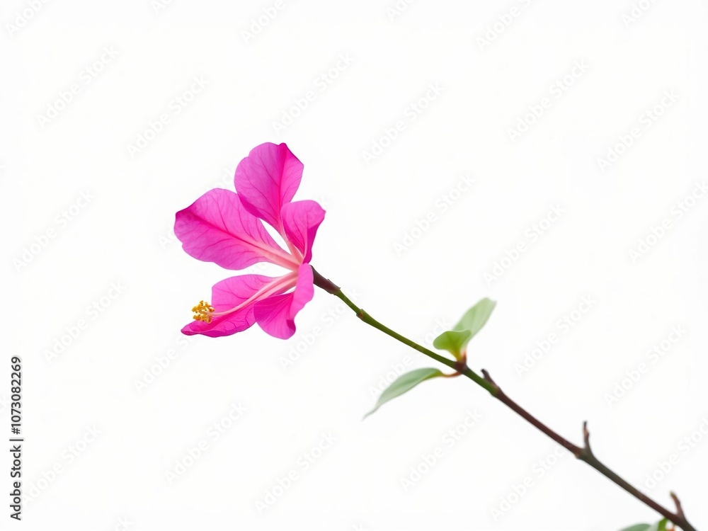 Obraz premium Vibrant pink bougainvillea flower contrasted against a crisp white background, colorful, tropical, summer