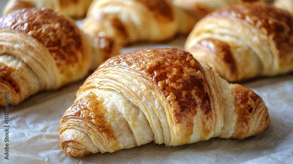 Freshly Baked Whole Grain Croissants on Parchment with Golden Layers and Homemade Wholesome Goodness Freshly Baked Whole Grain Croissants on Parchment with Golden Layers and Homemade Wholesome Goodness