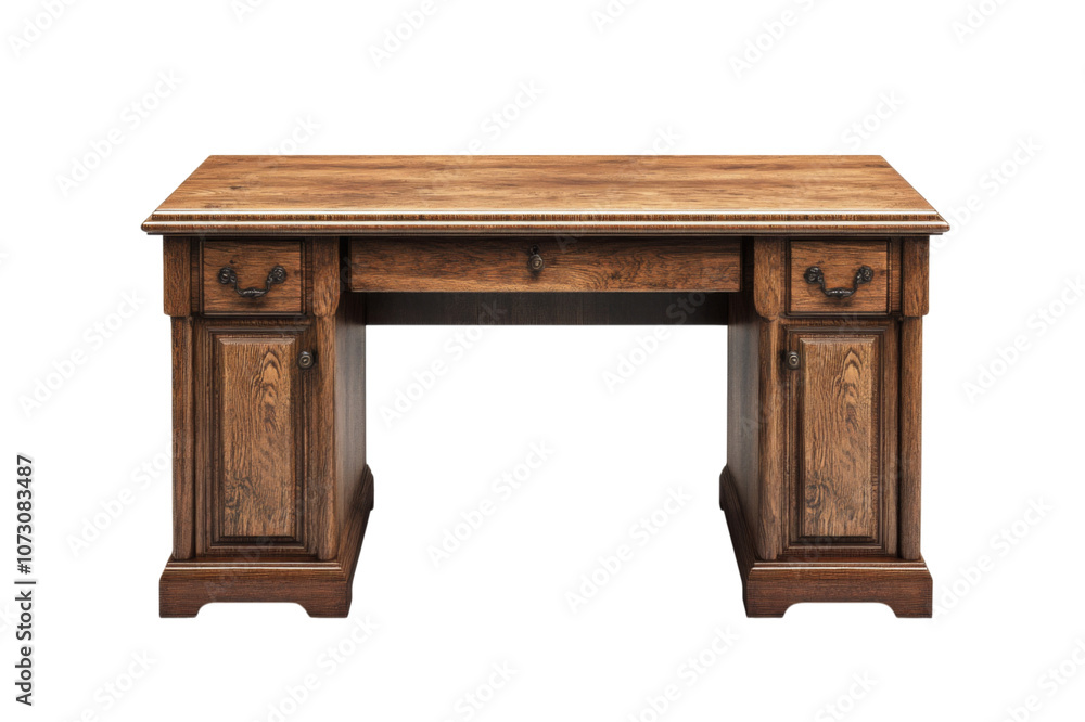 A wooden desk with drawers brown color isolated on white background. PNG Transparent A wooden desk with drawers brown color isolated on white background. PNG Transparent