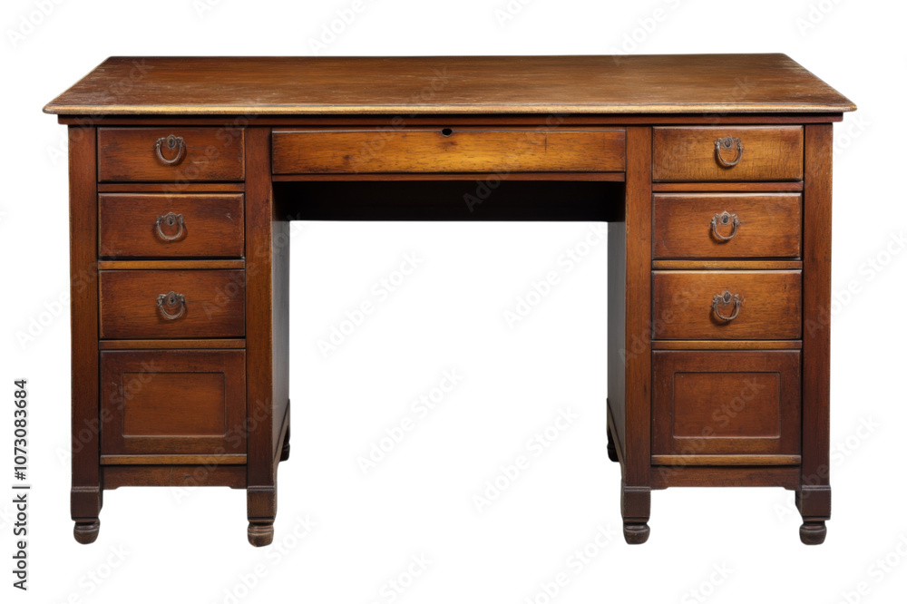 A wooden desk with drawers brown color isolated on white background. PNG Transparent A wooden desk with drawers brown color isolated on white background. PNG Transparent