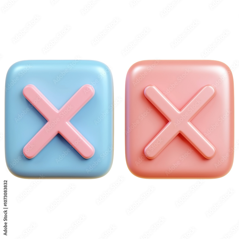 Fototapeta premium Two pink and blue X's are shown side by side isolated on transparent or white background, png