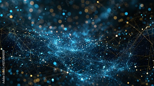 Digital Wave Flow with Particles and Data Points with abstract dots and lines for tech processe , data transfer and encryption, digital archives, sound and graphic presentations, science, education .