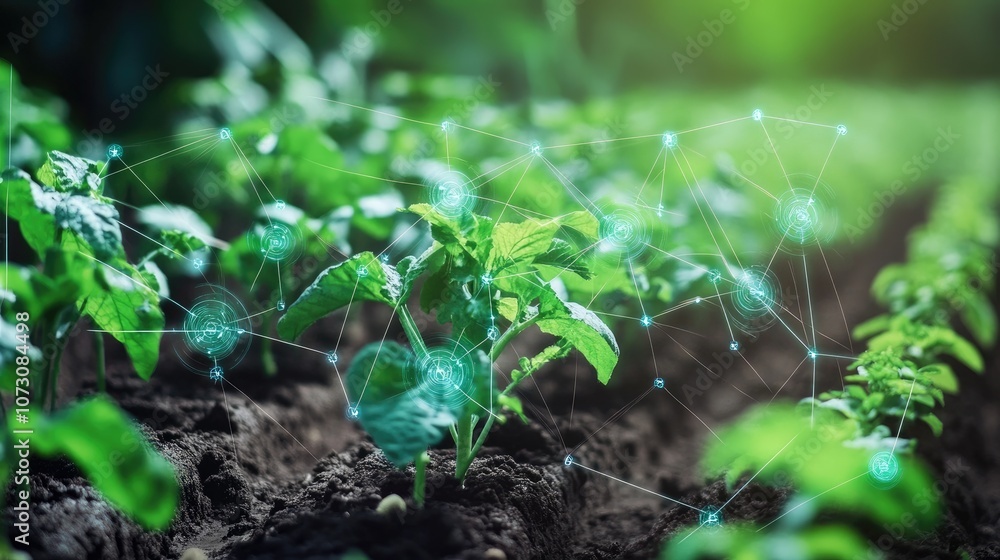 High-tech agriculture with smart irrigation and healthy crops, showcasing the future of sustainable farming High-tech agriculture with smart irrigation and healthy crops, showcasing the future of sustainable farming