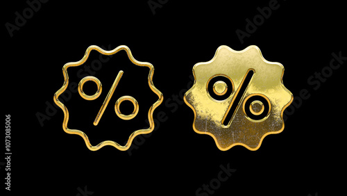 Discount sale black Friday set gold golden on black background cut out