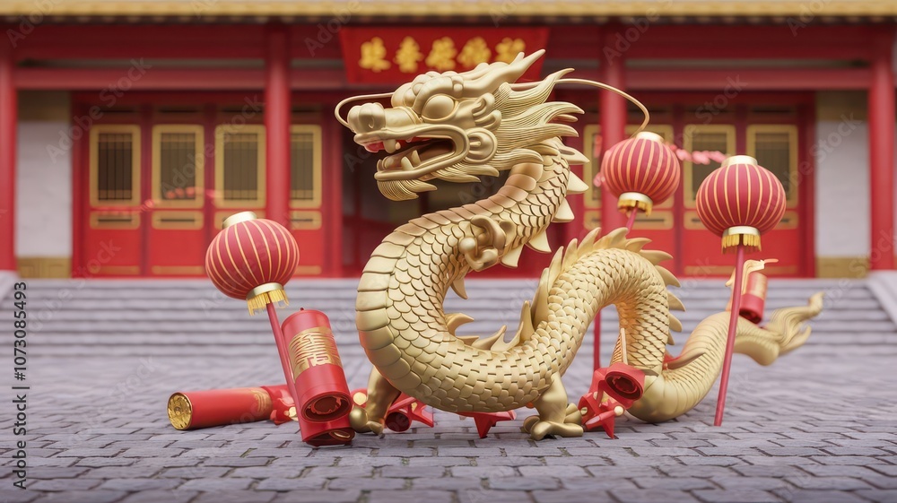 Fototapeta premium Red Theme Traditional Chinese New Year Background with Festive Elements Celebration 
