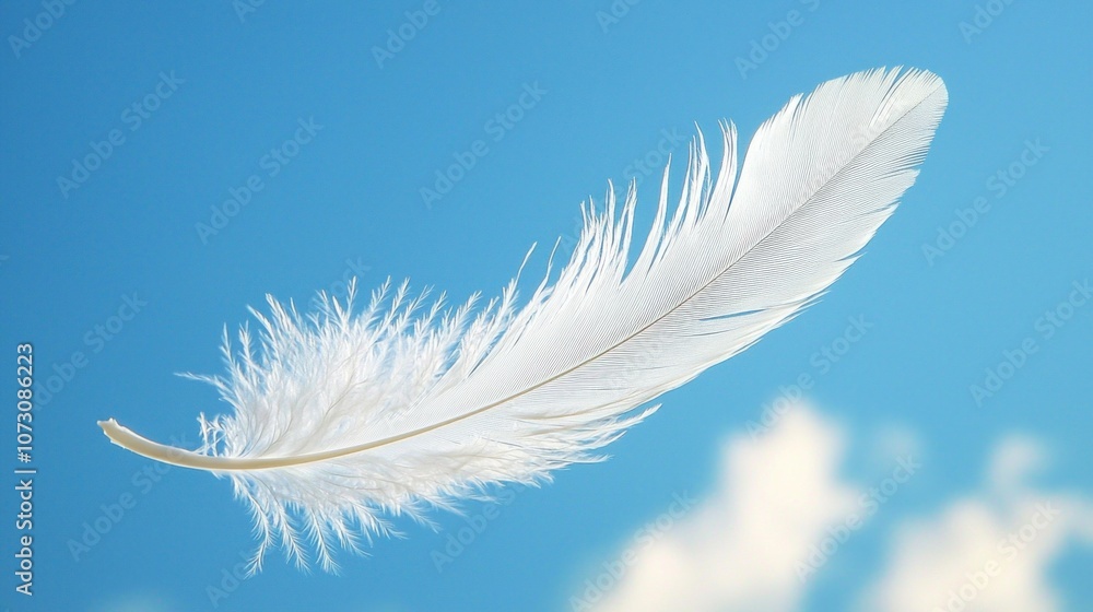 Obraz premium White Feather Gliding Through Clear Blue Sky