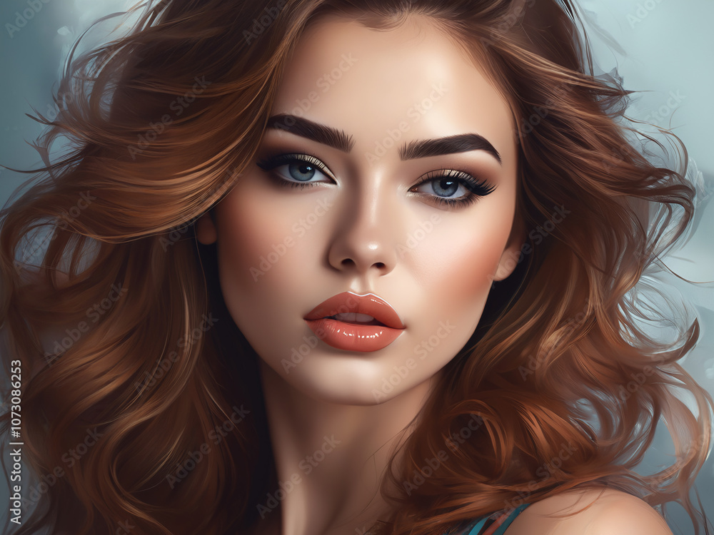 Generated portrait illustration of a beautiful woman. Generated portrait illustration of a beautiful woman.