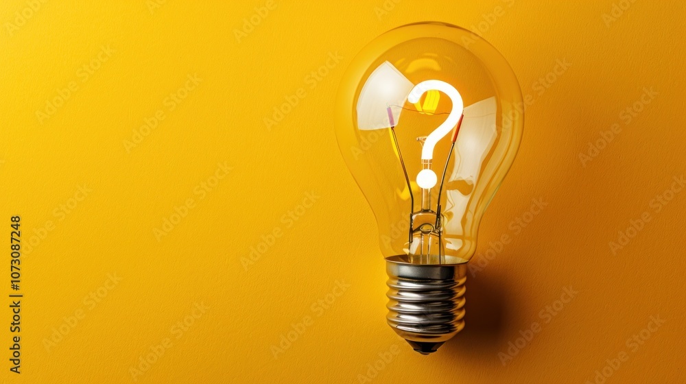 Light Bulb with Question Mark on Yellow Background Light Bulb with Question Mark on Yellow Background