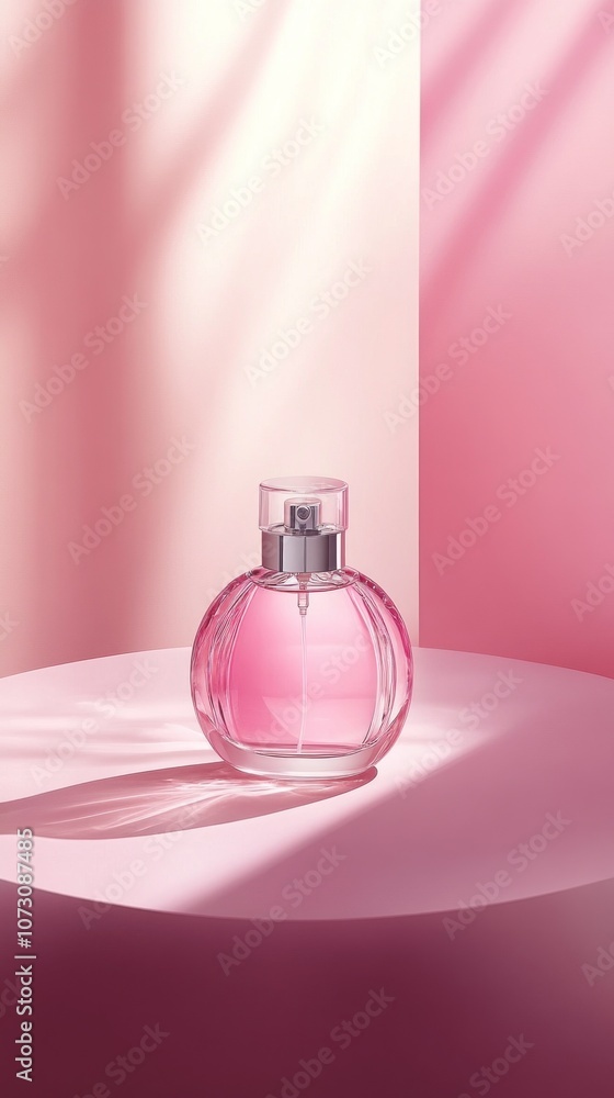 Elegant Bottle on Pastel Background with Soft Shadows Elegant Bottle on Pastel Background with Soft Shadows